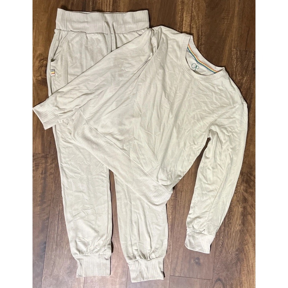 Ocean Pacific Sleepwear Set 2 Piece Womens Small SOFT Beige Long Sleeve